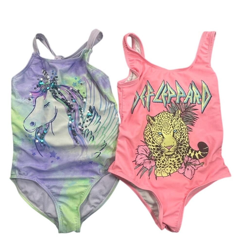 Def Leppard & Wonder Nation Girls One Piece Swimsuit Lot 6 6X